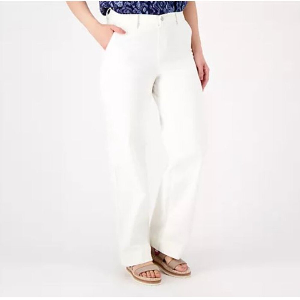 Denim & Co. Easy Stretch Denim Petite Wide Leg Trouser White - Petite 16